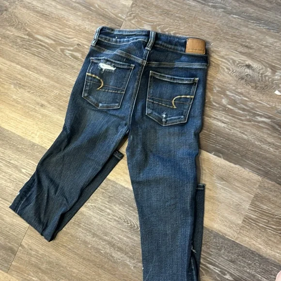 American Eagle high rise jeggings distressed button fly denims jeans women’s 4 - Picture 7 of 9